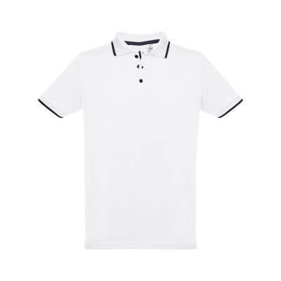 THC ROME WH. Men's Polo Shirt with contrast colour trim and buttons. White